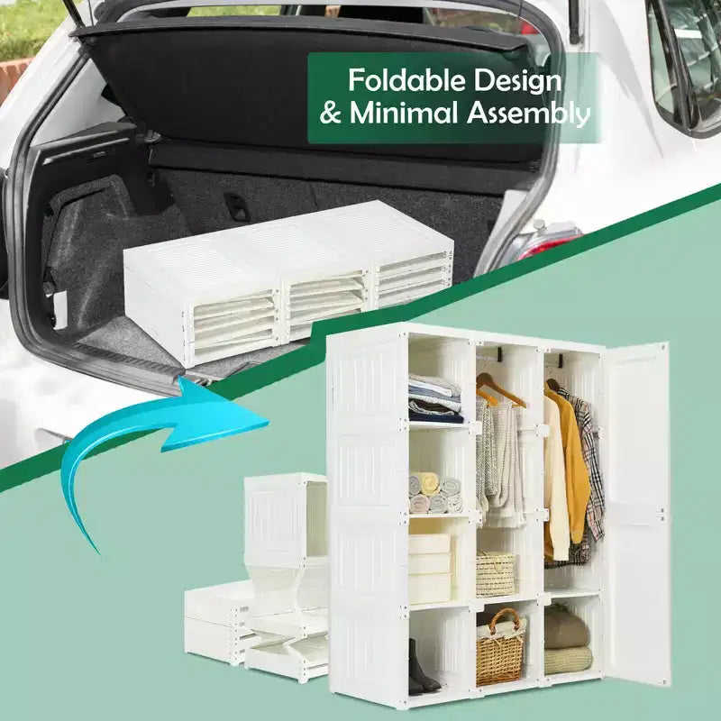 Costway Armadio Portatile Pieghevole con 8 Cubi e Aste Appendiabiti