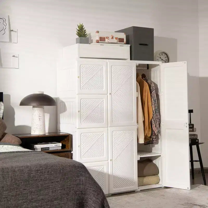 Costway Armadio Portatile Pieghevole con 8 Cubi e Aste Appendiabiti