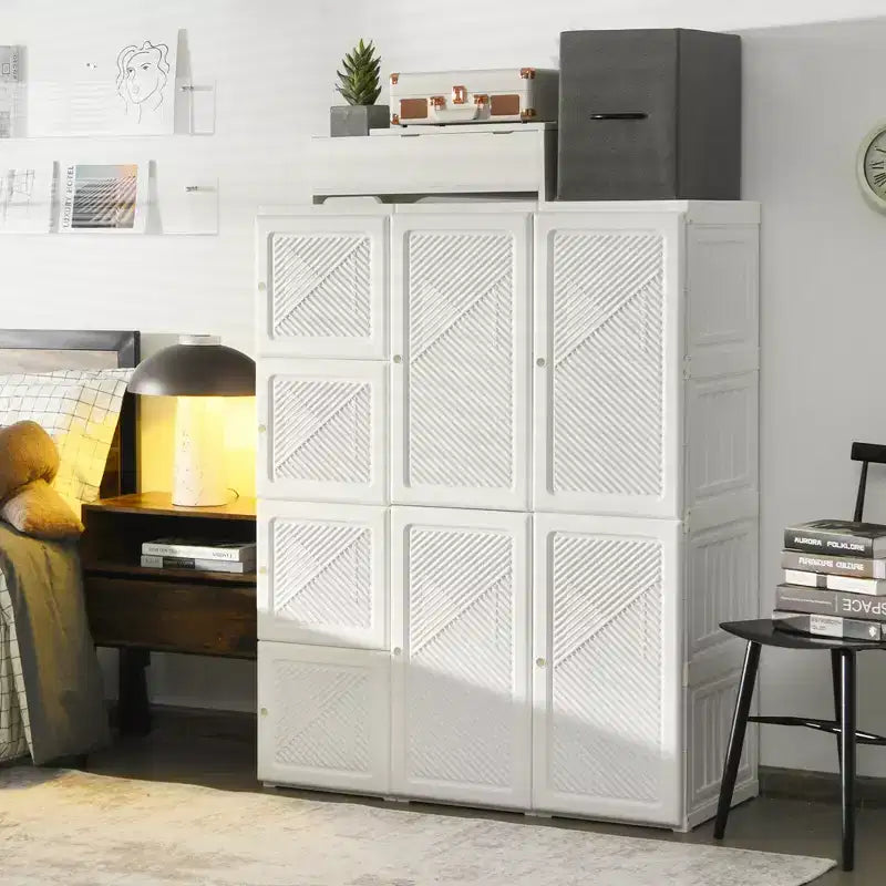 Costway Armadio Portatile Pieghevole con 8 Cubi e Aste Appendiabiti
