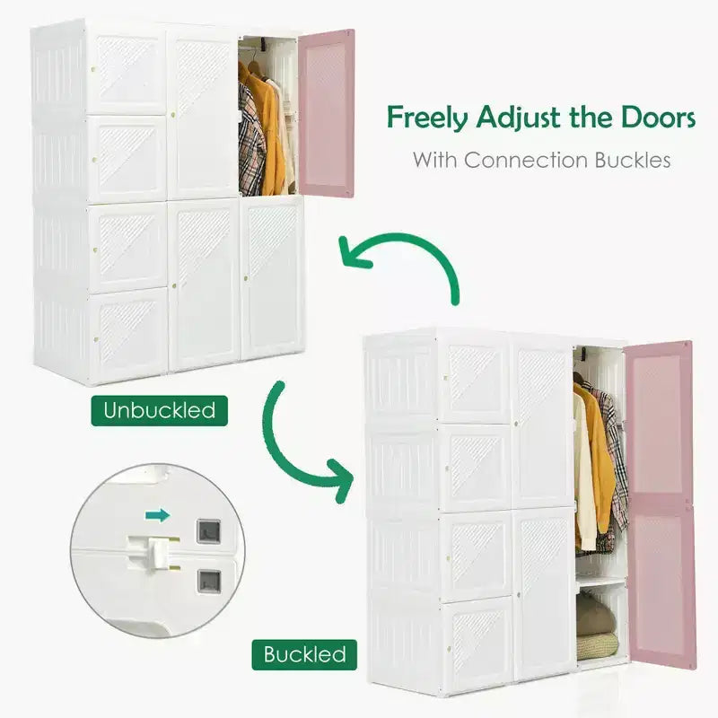 Costway Armadio Portatile Pieghevole con 8 Cubi e Aste Appendiabiti