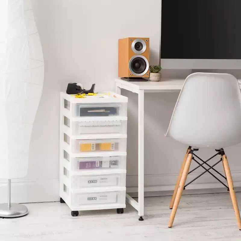 IRIS USA Carrello portaoggetti a 6 cassetti con piano organizer, bianco