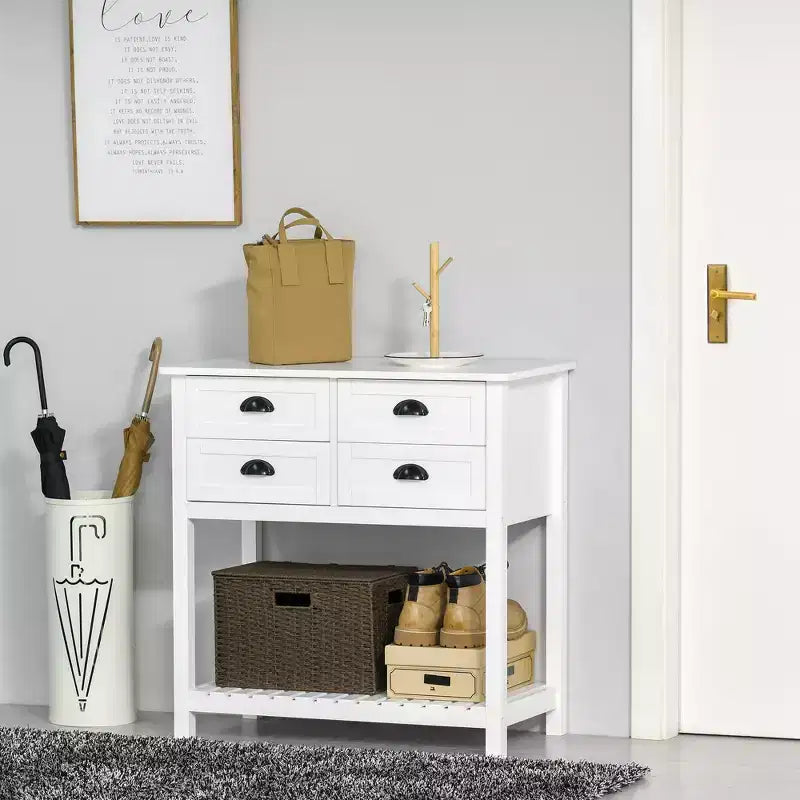HOMCOM Credenza Madia, Tavolo Consolle da Ingresso con 4 Cassetti e Ripiano Inferiore a Doghe, per Cucina, Sala da Pranzo, Soggiorno