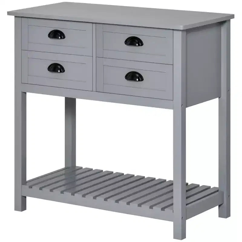 HOMCOM Credenza Madia, Tavolo Consolle da Ingresso con 4 Cassetti e Ripiano Inferiore a Doghe, per Cucina, Sala da Pranzo, Soggiorno