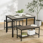 Set Tavolo da Pranzo Industriale HOMCOM, Tavolo e Sedie da Cucina per 4 Persone, Tavolo da Pranzo con Panca, Struttura in Metallo, Scaffale Contenitore, Set Dinette, Marrone Rustico
