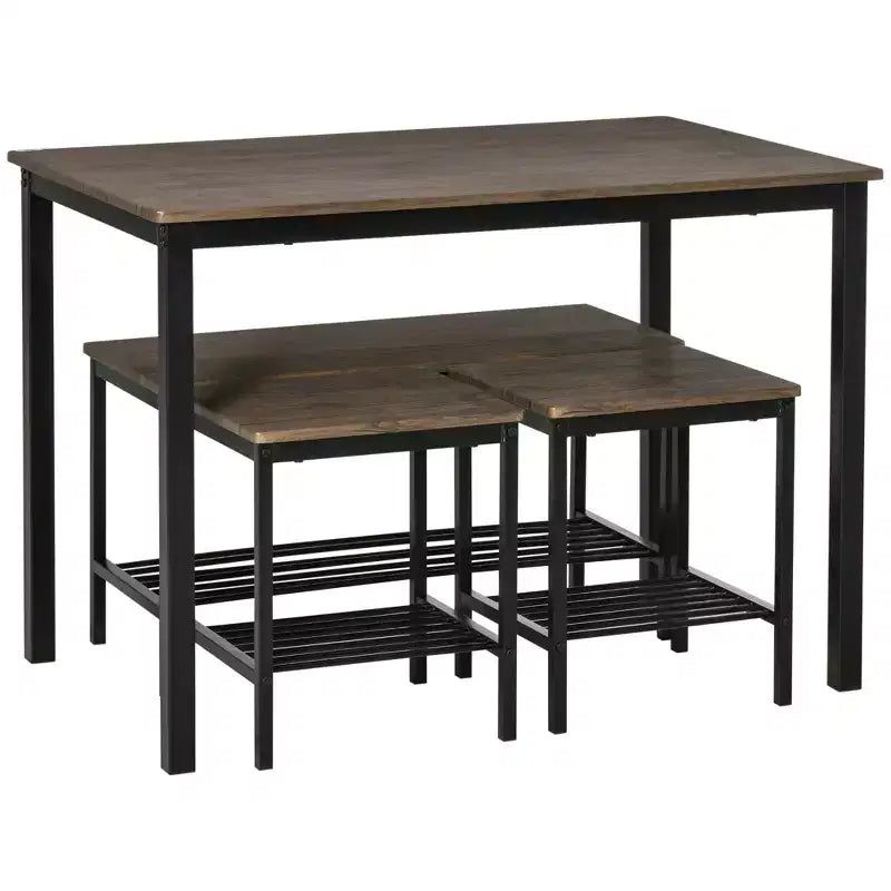 Set Tavolo da Pranzo Industriale HOMCOM, Tavolo e Sedie da Cucina per 4 Persone, Tavolo da Pranzo con Panca, Struttura in Metallo, Scaffale Contenitore, Set Dinette, Marrone Rustico