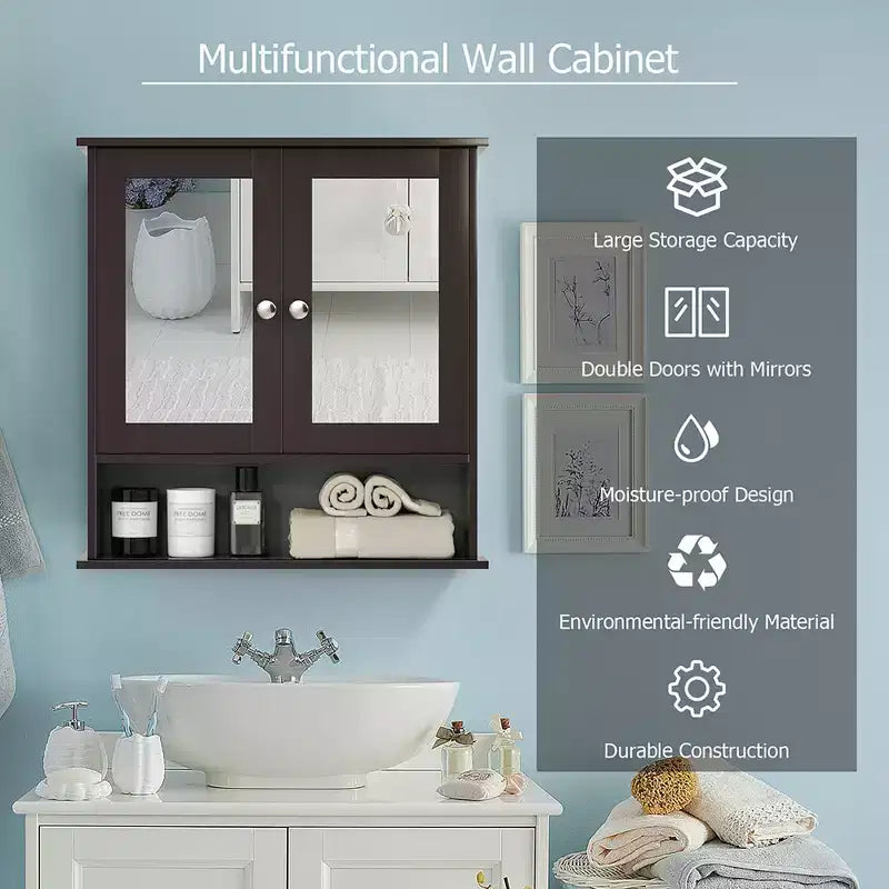 Costway Specchio da Parete Mobiletto a Muro Bagno con Armadietto per Medicinali Organizer Bianco/Grigio/Marrone/Nero