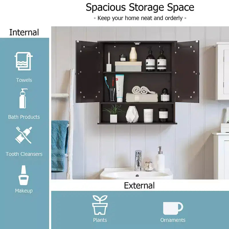 Costway Specchio da Parete Mobiletto a Muro Bagno con Armadietto per Medicinali Organizer Bianco/Grigio/Marrone/Nero