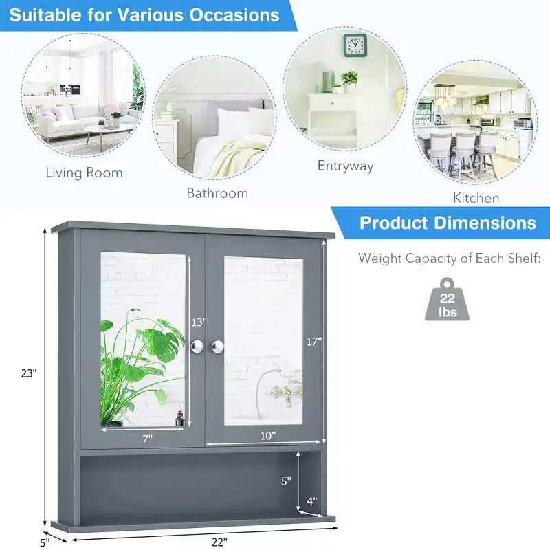 Costway Specchio da Parete Mobiletto a Muro Bagno con Armadietto per Medicinali Organizer Bianco/Grigio/Marrone/Nero