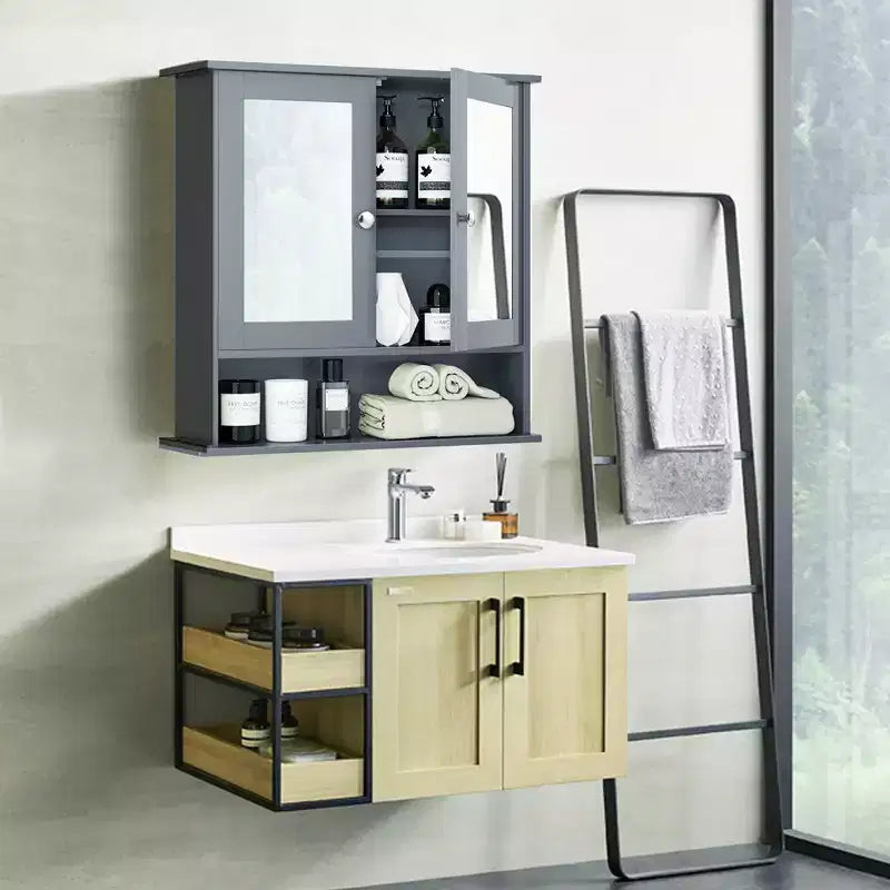 Costway Specchio da Parete Mobiletto a Muro Bagno con Armadietto per Medicinali Organizer Bianco/Grigio/Marrone/Nero