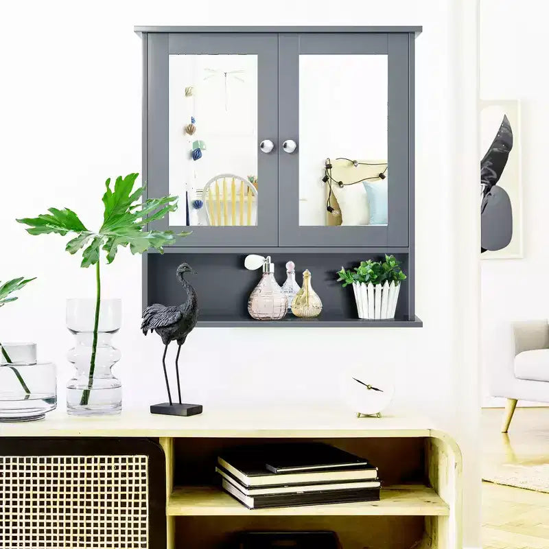 Costway Specchio da Parete Mobiletto a Muro Bagno con Armadietto per Medicinali Organizer Bianco/Grigio/Marrone/Nero