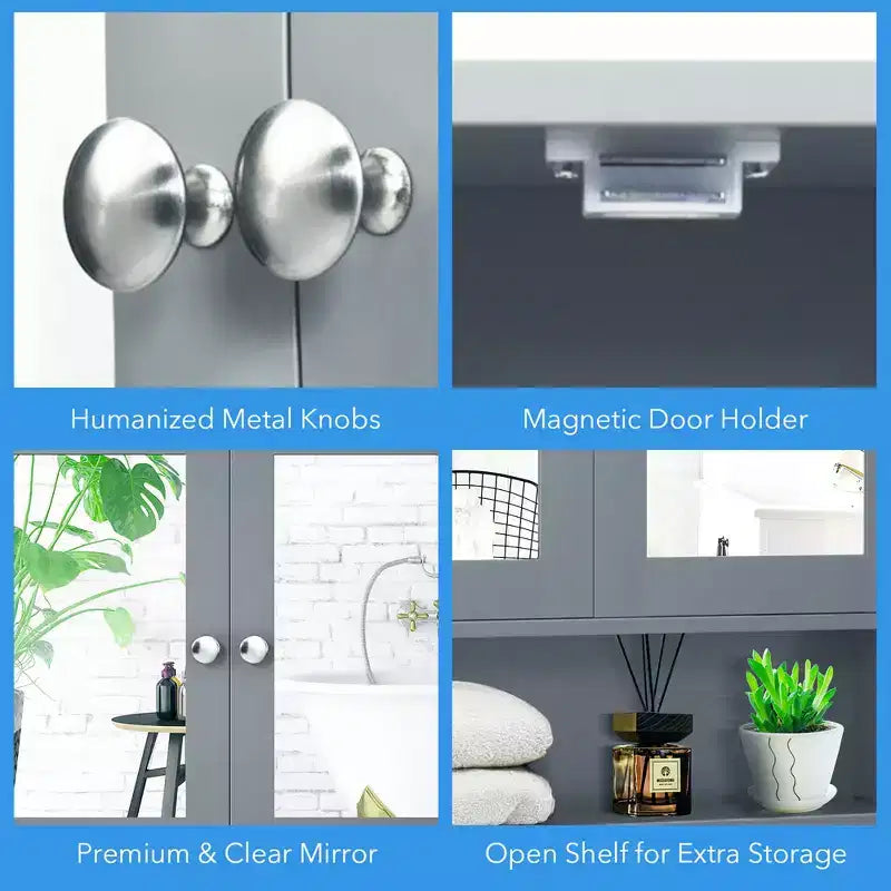 Costway Specchio da Parete Mobiletto a Muro Bagno con Armadietto per Medicinali Organizer Bianco/Grigio/Marrone/Nero