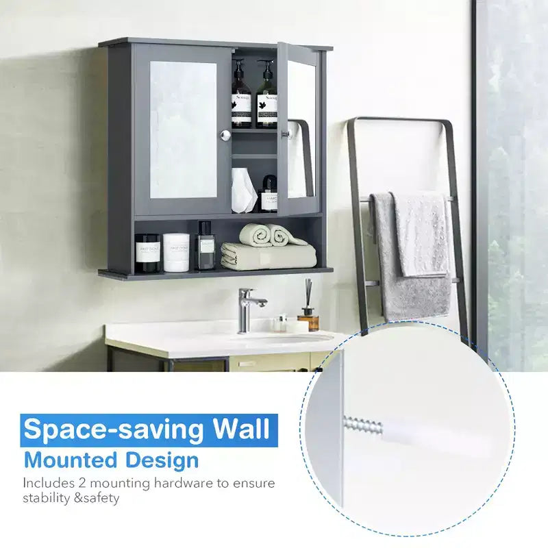 Costway Specchio da Parete Mobiletto a Muro Bagno con Armadietto per Medicinali Organizer Bianco/Grigio/Marrone/Nero