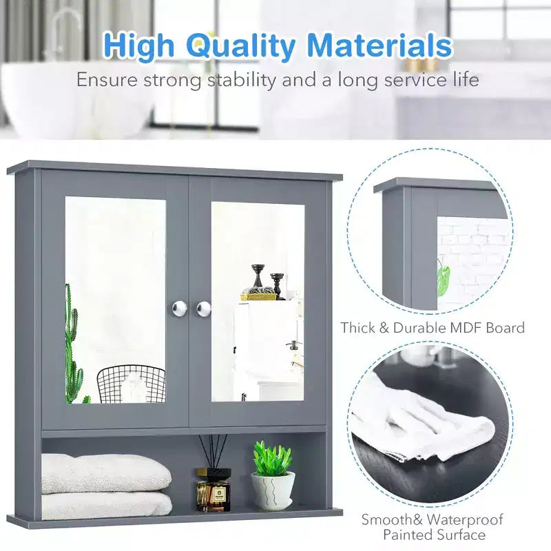 Costway Specchio da Parete Mobiletto a Muro Bagno con Armadietto per Medicinali Organizer Bianco/Grigio/Marrone/Nero