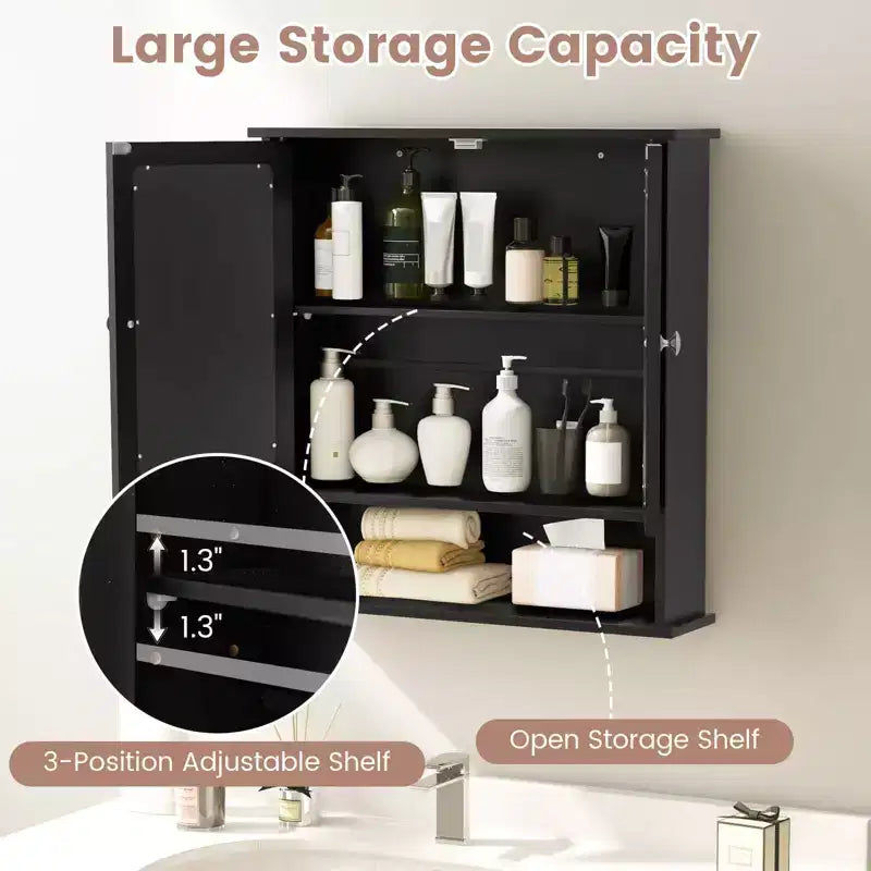 Costway Specchio da Parete Mobiletto a Muro Bagno con Armadietto per Medicinali Organizer Bianco/Grigio/Marrone/Nero