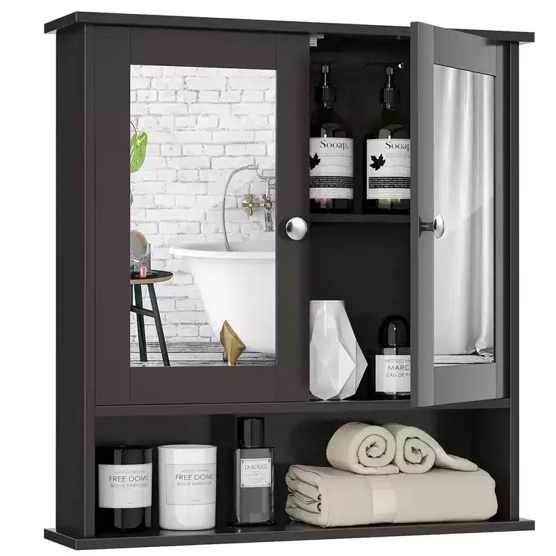 Costway Specchio da Parete Mobiletto a Muro Bagno con Armadietto per Medicinali Organizer Bianco/Grigio/Marrone/Nero