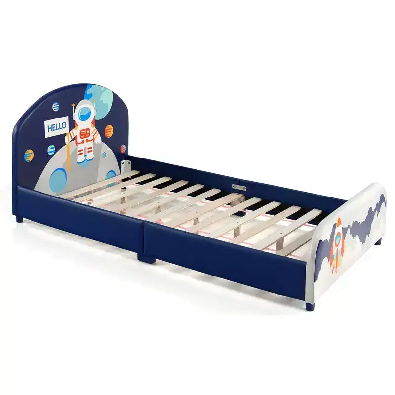 Costway Letto a Piattaforma per Bambini Imbottito, Letto Singolo in Legno con Motivo Astronauta