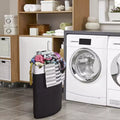 Costway Corner Bamboo Hamper Laundry Basket Washing Cloth Bin Storage Bag Lid Black