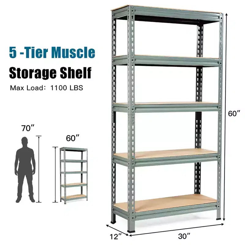 Costway 2 pz Scaffali di Stoccaggio in Metallo a 5 Ripiani 152 cm Ripiani Regolabili Argento/Grigio/Blu
