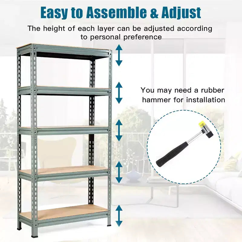 Costway 2 pz Scaffali di Stoccaggio in Metallo a 5 Ripiani 152 cm Ripiani Regolabili Argento/Grigio/Blu