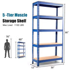 Costway 2 pz Scaffali di Stoccaggio in Metallo a 5 Ripiani 152 cm Ripiani Regolabili Argento/Grigio/Blu