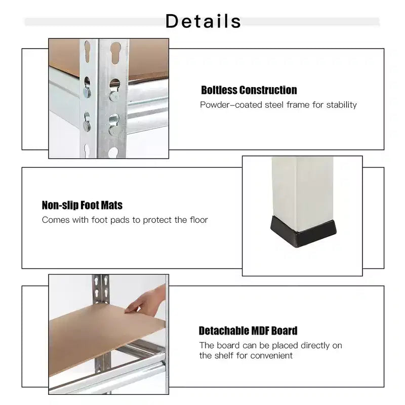 Costway 2 pz Scaffali di Stoccaggio in Metallo a 5 Ripiani 152 cm Ripiani Regolabili Argento/Grigio/Blu