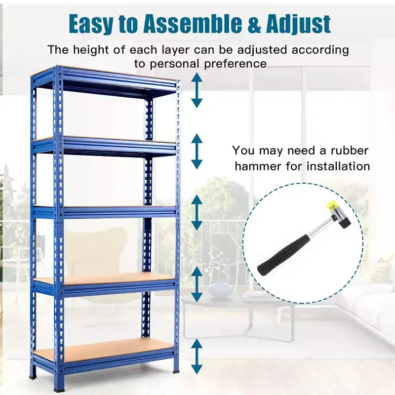 Costway 2 pz Scaffali di Stoccaggio in Metallo a 5 Ripiani 152 cm Ripiani Regolabili Argento/Grigio/Blu