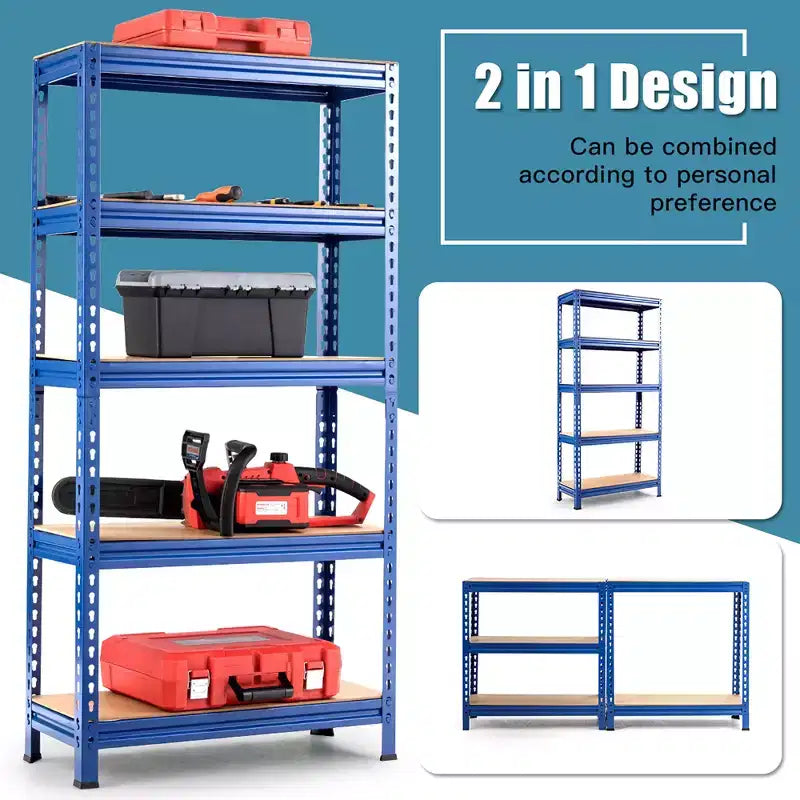 Costway 2 pz Scaffali di Stoccaggio in Metallo a 5 Ripiani 152 cm Ripiani Regolabili Argento/Grigio/Blu