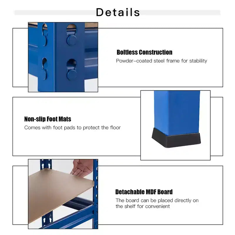 Costway 2 pz Scaffali di Stoccaggio in Metallo a 5 Ripiani 152 cm Ripiani Regolabili Argento/Grigio/Blu