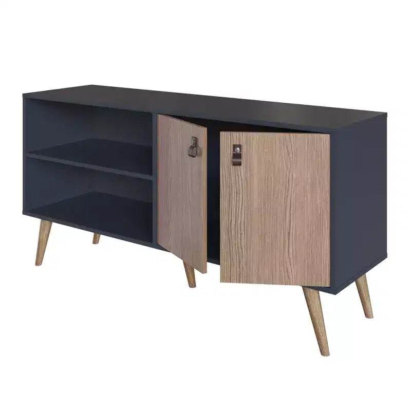 Mobile TV Manhattan Comfort in similpelle color ambra con maniglie per TV fino a 50 pollici