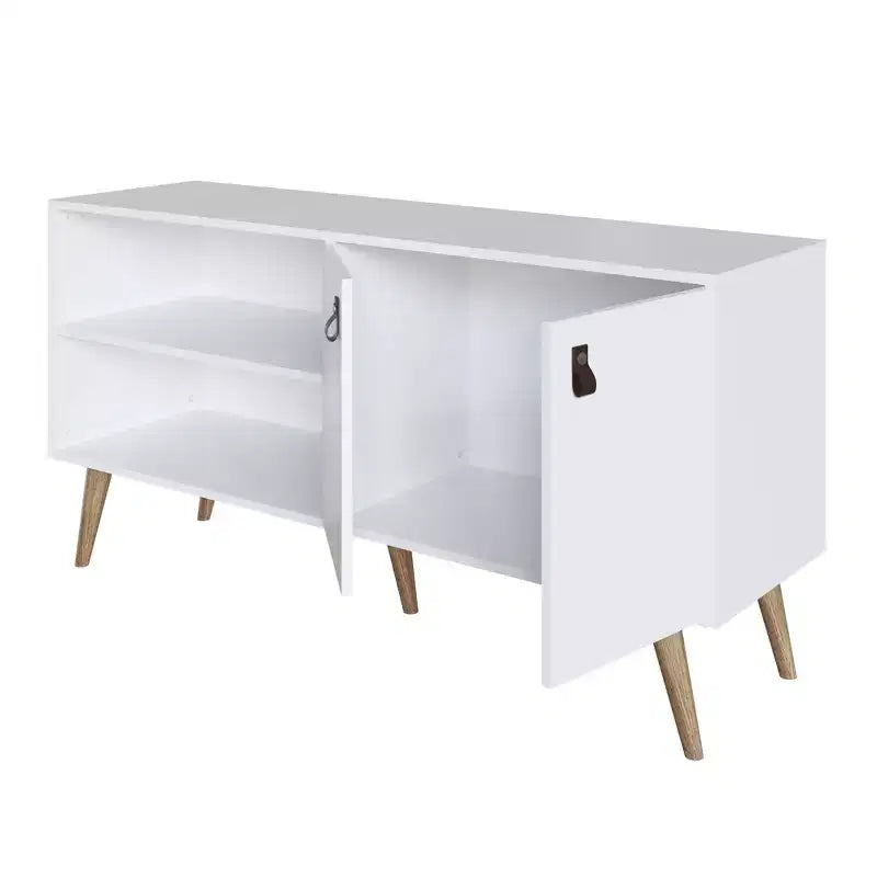 Mobile TV Manhattan Comfort in similpelle color ambra con maniglie per TV fino a 50 pollici