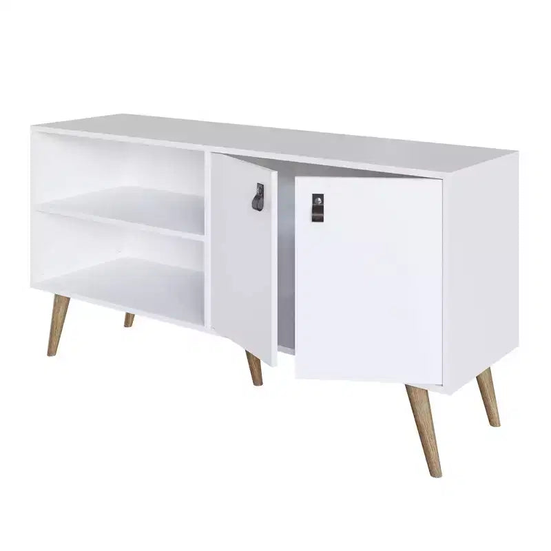Mobile TV Manhattan Comfort in similpelle color ambra con maniglie per TV fino a 50 pollici