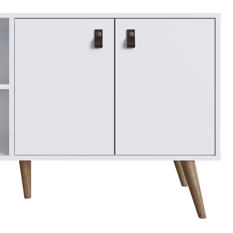 Mobile TV Manhattan Comfort in similpelle color ambra con maniglie per TV fino a 50 pollici