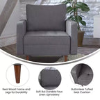 Poltrona Flash Furniture Hudson in stile moderno di metà secolo di qualità commerciale con rivestimento trapuntato in simil lino e gambe in legno massello