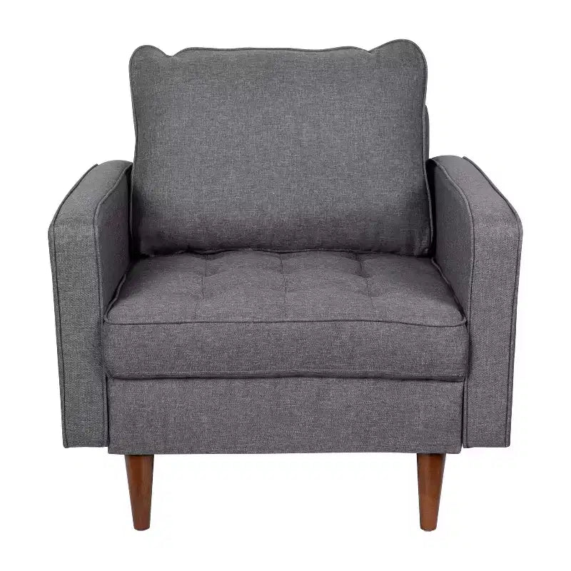 Poltrona Flash Furniture Hudson in stile moderno di metà secolo di qualità commerciale con rivestimento trapuntato in simil lino e gambe in legno massello
