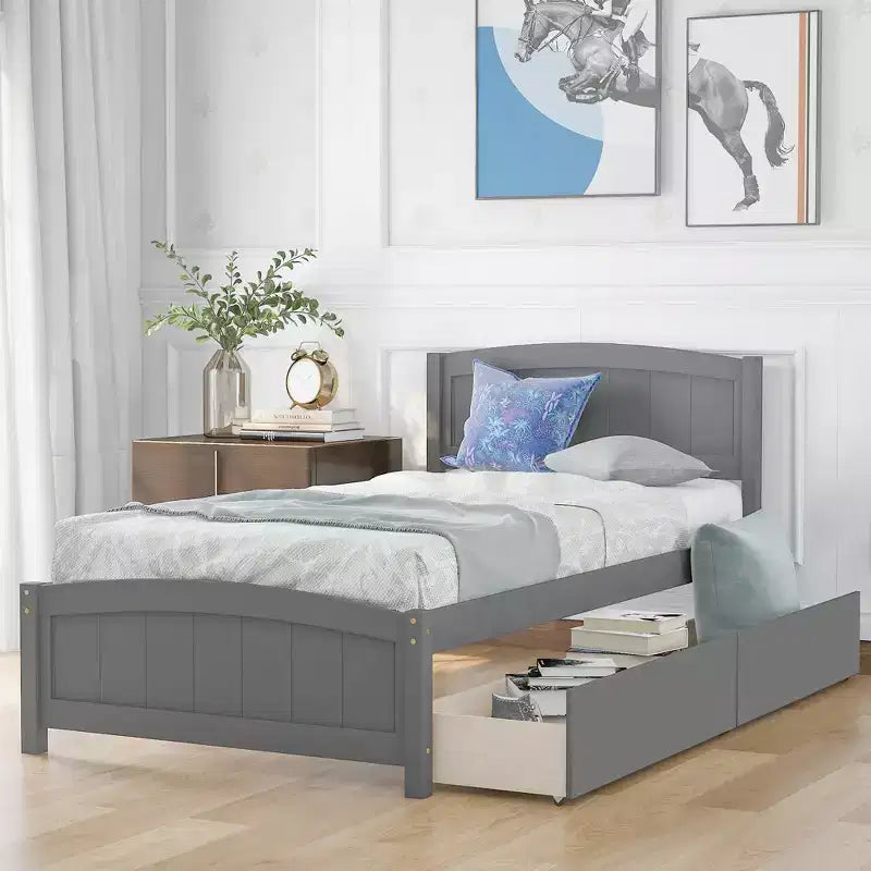 Base letto a piattaforma singola con due cassetti-ModernLuxe