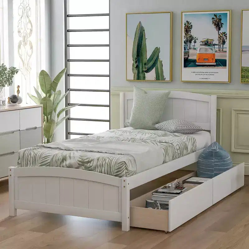 Base letto a piattaforma singola con due cassetti-ModernLuxe