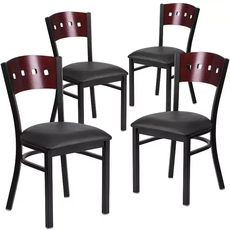 Flash Furniture Confezione da 4 sedie da ristorante in metallo nere Hercules Series con schienale a 4 quadrati decorative
