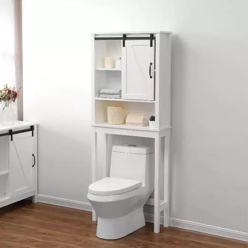 Mobile salvaspazio da bagno sopra il WC LuxenHome Farmhouse in MDF bianco