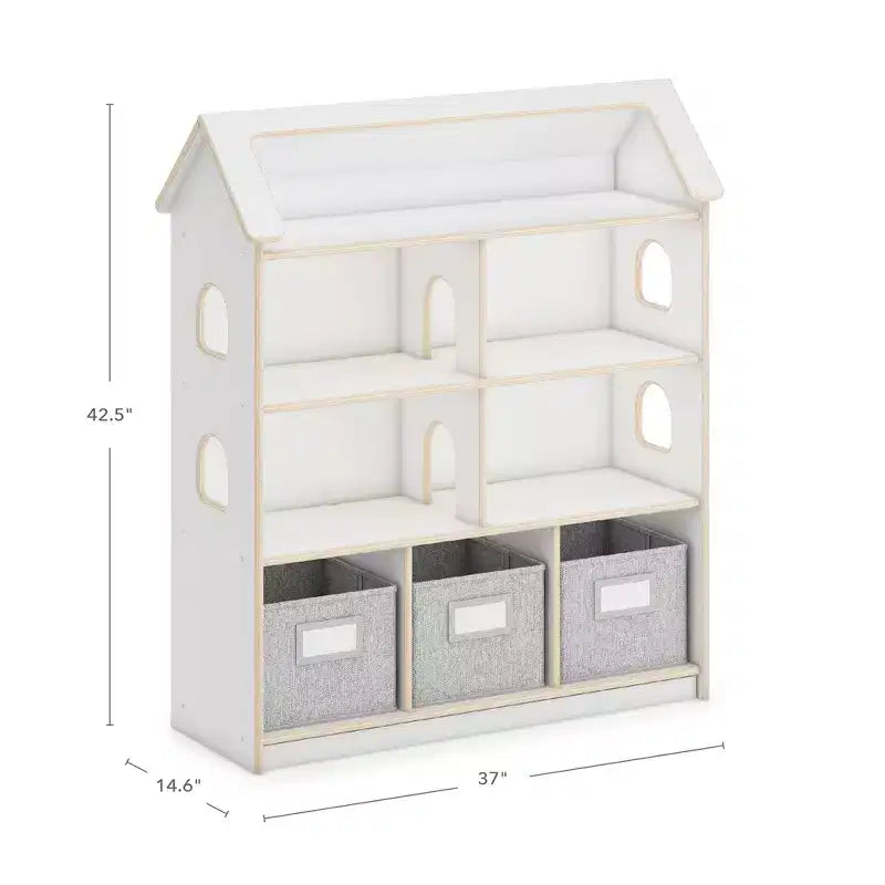 Libreria per casa delle bambole Guidecraft EdQ: mobile in legno per bambini per giochi di finzione per sala giochi e aula, con contenitori per giocattoli e bambole