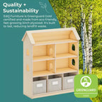 Libreria per casa delle bambole Guidecraft EdQ: mobile in legno per bambini per giochi di finzione per sala giochi e aula, con contenitori per giocattoli e bambole