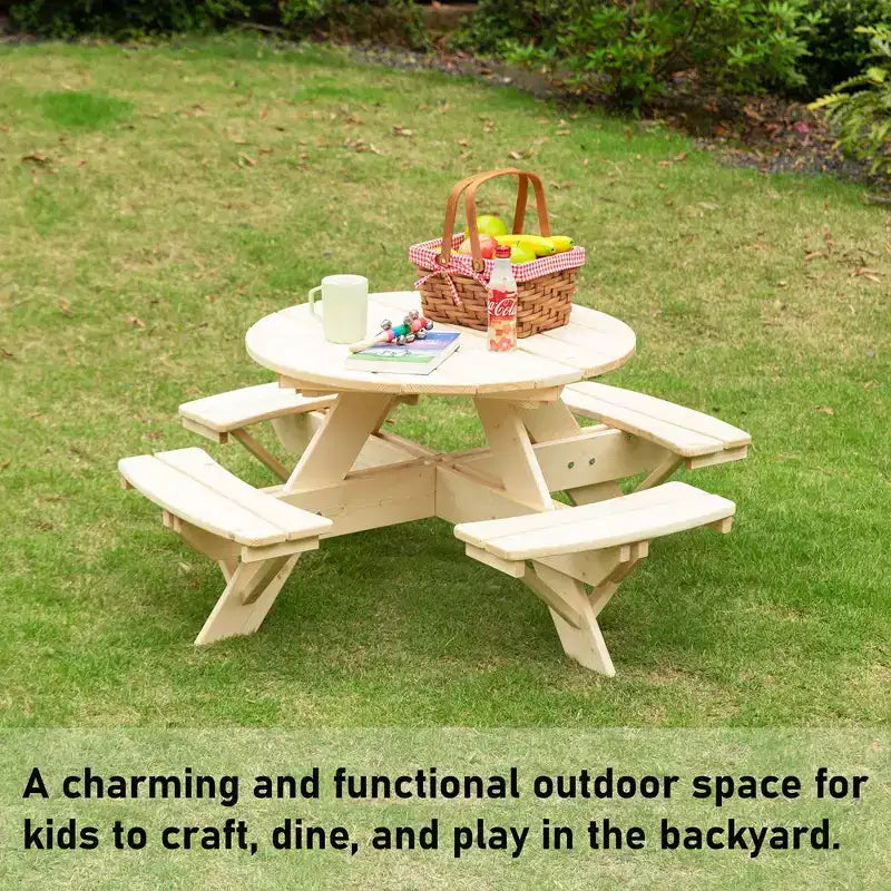 Gardenised Tavolo da Picnic Rotondo in Legno per Bambini, Panca da Esterno per Bambini, Tavolo da Patio per Artigianato, Pranzo e Gioco