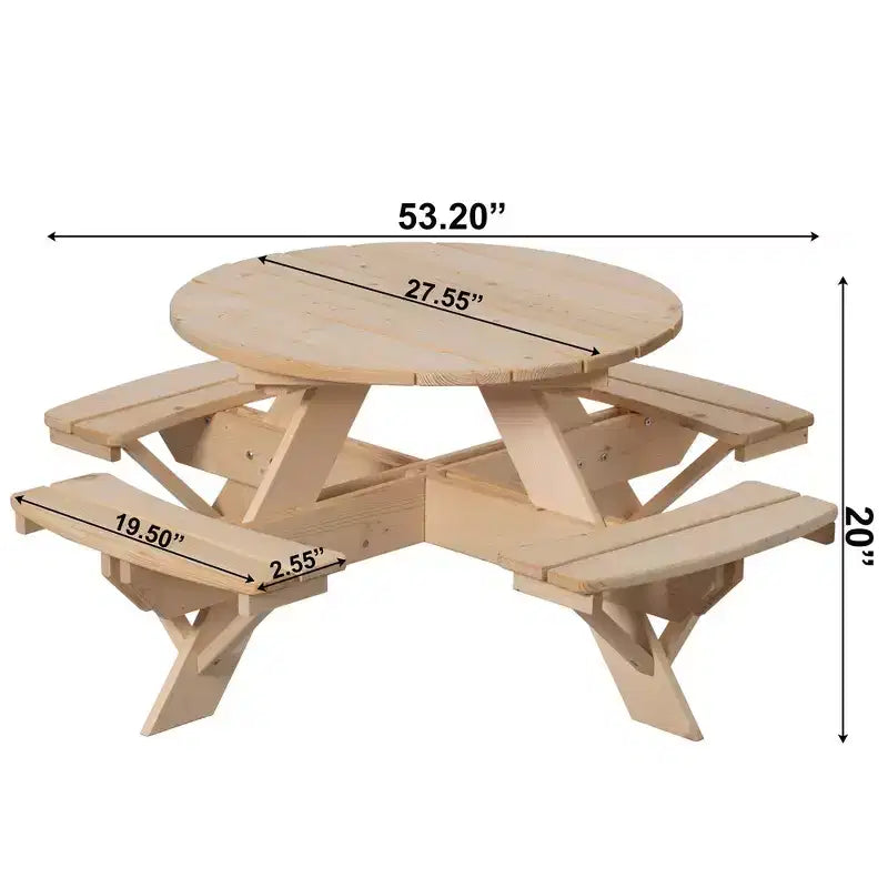 Gardenised Tavolo da Picnic Rotondo in Legno per Bambini, Panca da Esterno per Bambini, Tavolo da Patio per Artigianato, Pranzo e Gioco