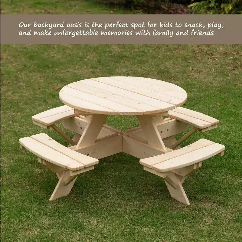 Gardenised Tavolo da Picnic Rotondo in Legno per Bambini, Panca da Esterno per Bambini, Tavolo da Patio per Artigianato, Pranzo e Gioco