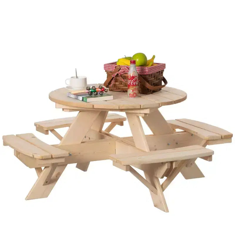 Gardenised Tavolo da Picnic Rotondo in Legno per Bambini, Panca da Esterno per Bambini, Tavolo da Patio per Artigianato, Pranzo e Gioco