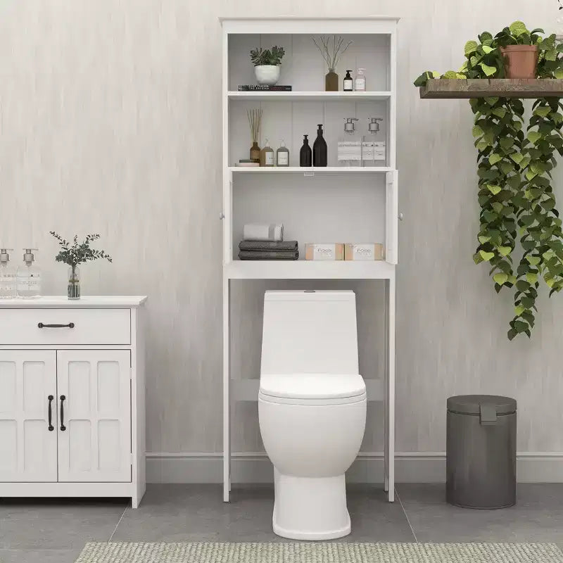 Mobiletto contenitore da bagno autoportante con ripiani sopra il WC, bianco - ModernLuxe