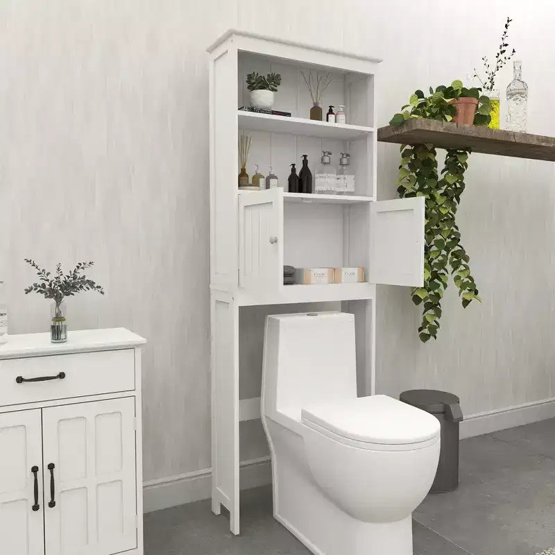 Mobiletto contenitore da bagno autoportante con ripiani sopra il WC, bianco - ModernLuxe