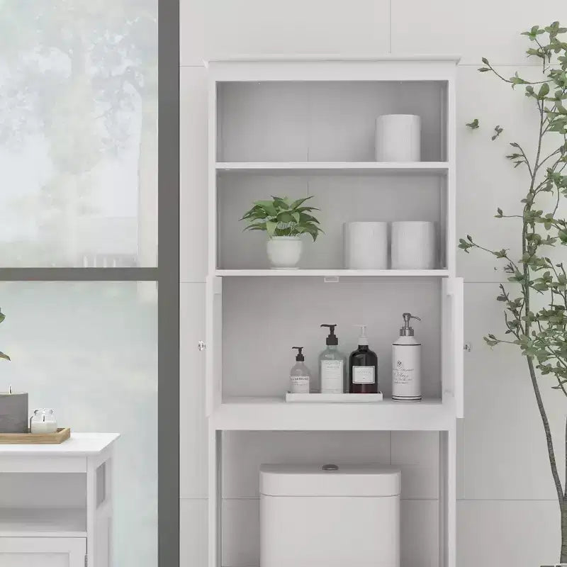 Mobiletto contenitore da bagno autoportante con ripiani sopra il WC, bianco - ModernLuxe