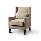 Poltrona moderna con schienale alto, rivestimento in flanella, borchie decorative e gambe color espresso – Grigia o Avorio