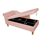 Chaise longue imbottita in velluto con braccioli arrotolati, contenitore e cuscino