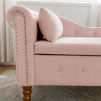 Chaise longue imbottita in velluto con braccioli arrotolati, contenitore e cuscino